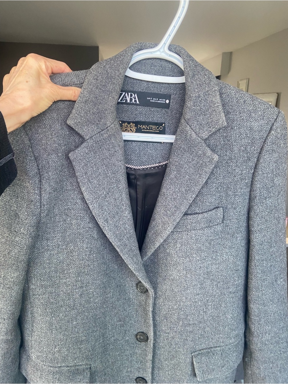 Zara Gray Tailored Manteco Italian Wool-Blend Blazer
